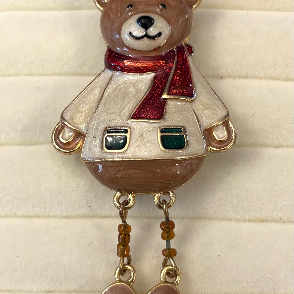 Teddy Bear Brooch Dangle Legs‎ Macy's Christmas Holiday Lane Beads Enamel Gold - Picture 2 of 7
